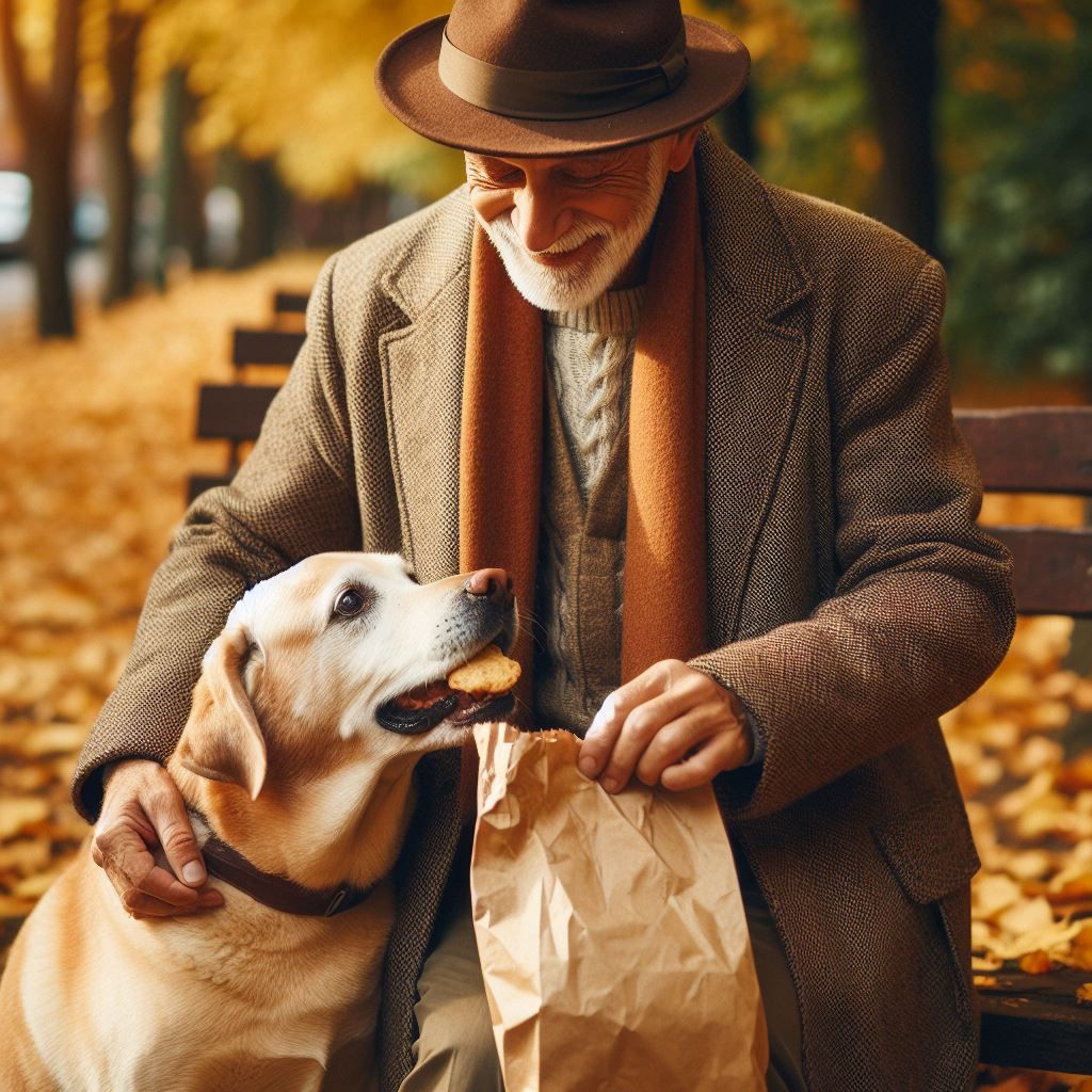 man feeding dog