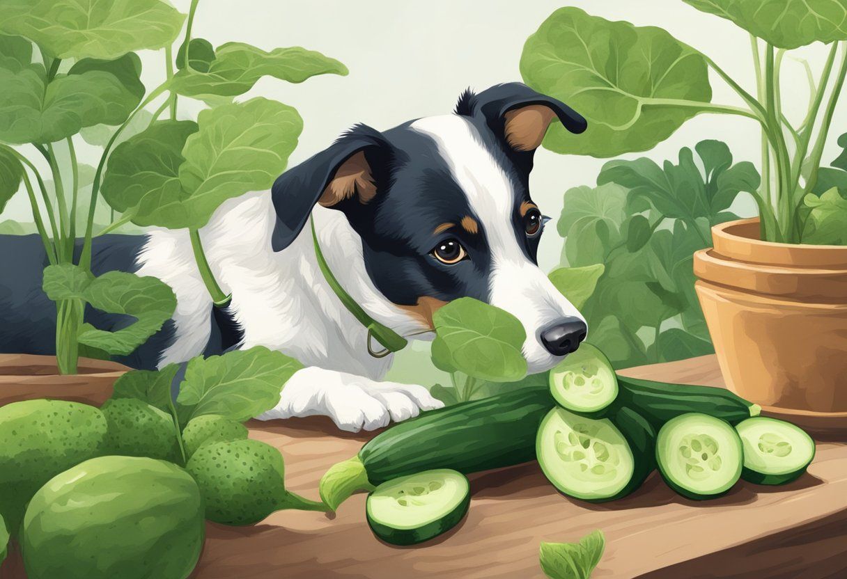 dog eating cucumber